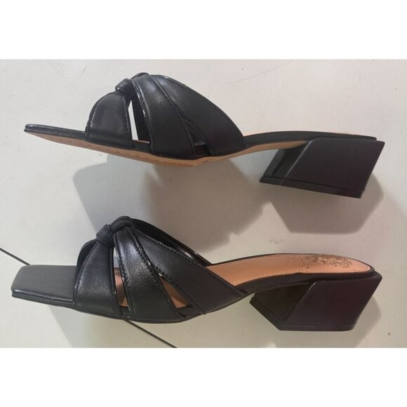 #298 Semtra Black Woven Square Toe Womens Sandal Block Heel Slides 7M - Picture 8 of 8